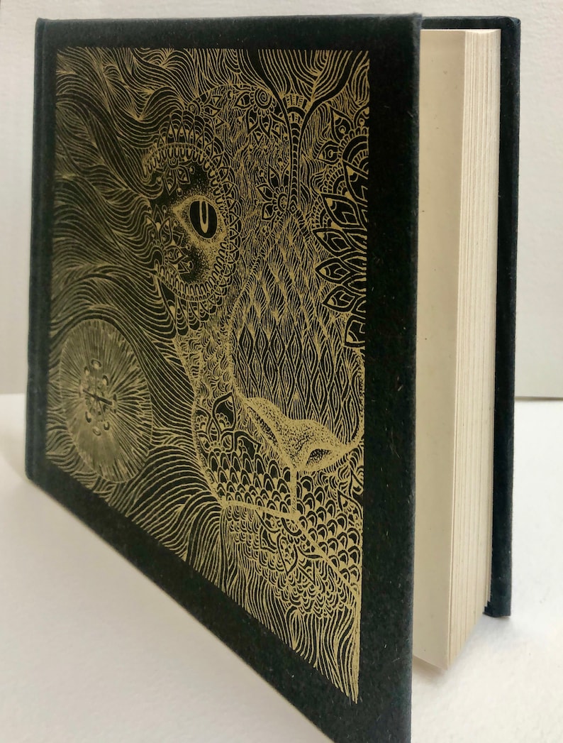 Sketch book. Note Book. Handmade Gold Lion screen printed book. Blank Book. image 2