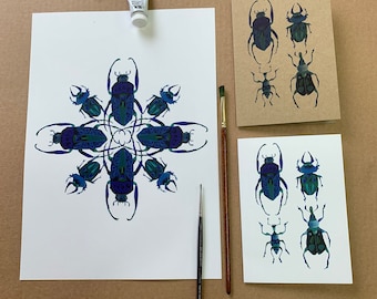 Kever-mandala Art Print: gesigneerde A4-caleidoscoopillustratie