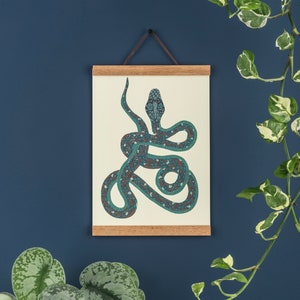 Blue Serpent Art Print: Tropical Snake Wall Decor