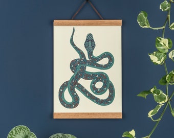 Kunstprint blauwe slang: muurdecoratie tropische slang