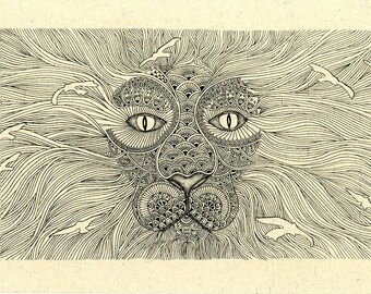 Lion Print. Lion Art Print. Lion Screen Print. Screen Print by Quantum.