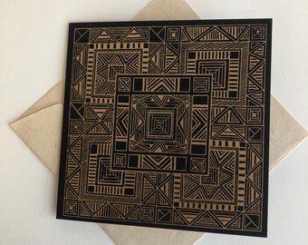 African Card. Gold Geometric Card. Geometric Pattern Card. By Quantum