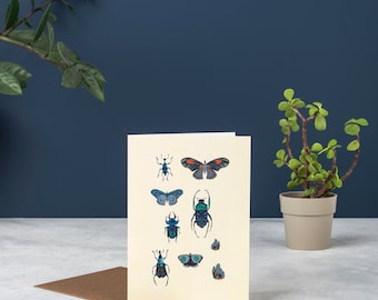Handgeschilderde blanco kaart insecten: tropische collectie A6-wenskaart
