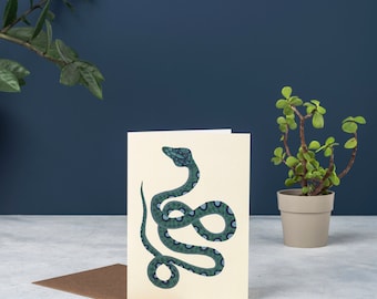 Kaart groene serpentijnslang: handgeschilderde tropische kunst