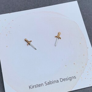Sterling Silver Mini Sword Post Earrings with Bronze Handle