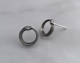 Sterling Silver Ouroboros Post Earrings - Snake Earrings