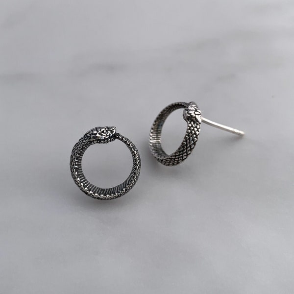 Sterling Silver Ouroboros Post Earrings - Snake Earrings