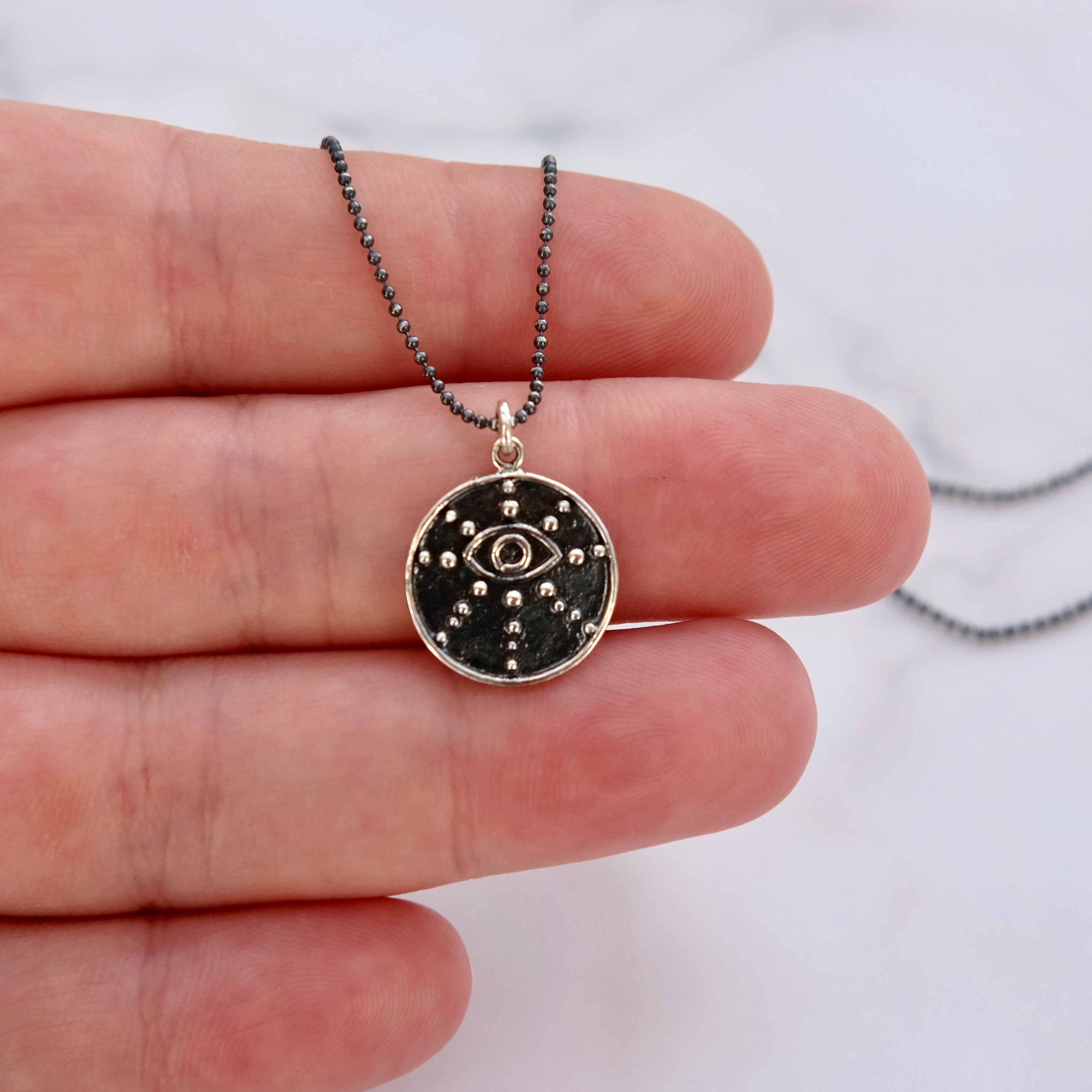 Sterling Silver All Seeing Eye Necklace Protective Eye Amulet Etsy