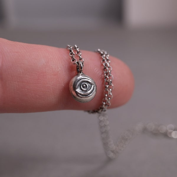 Mini Protective Eye Necklace - Sterling Silver and Fine Silver - Protective Amulet