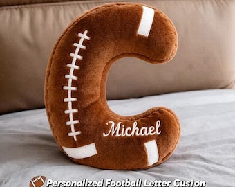 Custom Name Football Alphabet Pillow, Rugby Stitch Letter Cushion, Soft Throw Pillow Home Decor Gift Sports Lovers Birthday