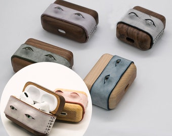 Handmade Airpods1/2/3 Pro Case Cover Double Eyes AirPods Case AirPod Pro Case Personalized Text Bull Genuine Leather AirPods Cover