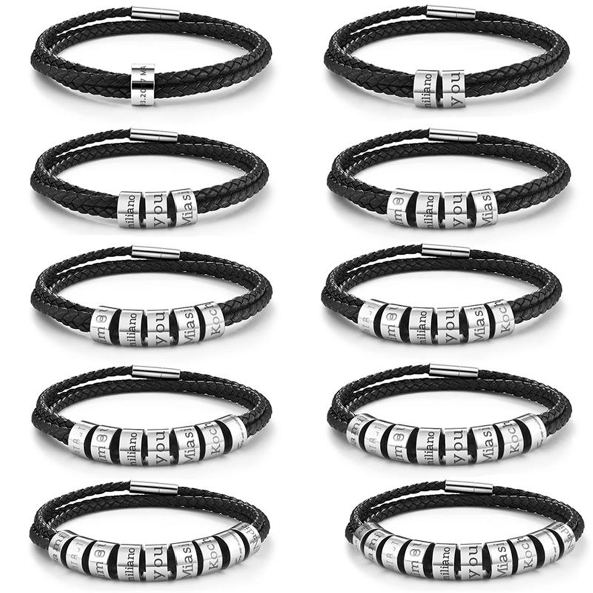 Wholesale New Accessories Stainless Steel Smooth Black Leather Braided Bracelet  Letters Personality DIY Bracelets for Men From m.