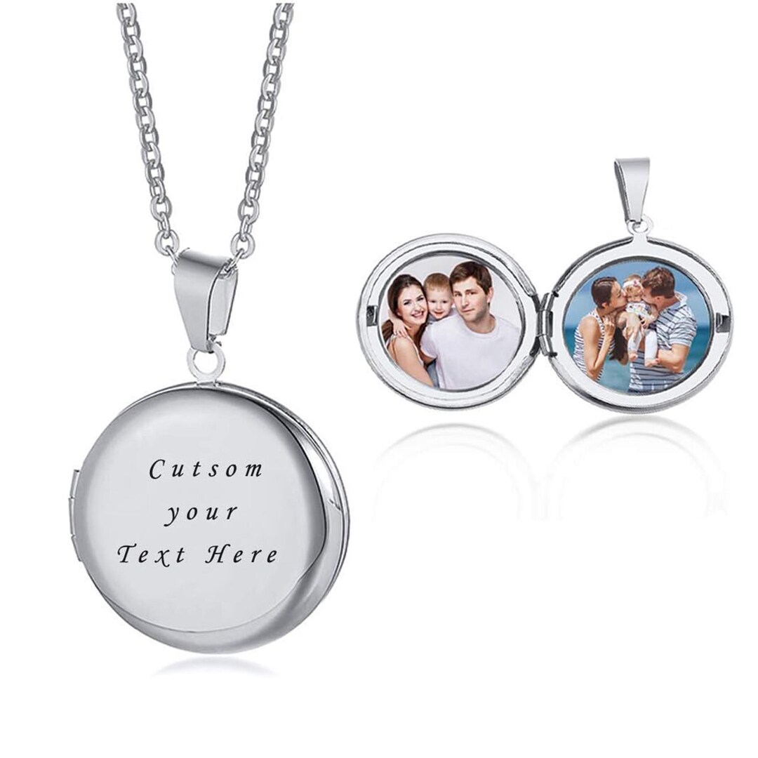 Personalization Photo Round Locket Necklace, Custom Text Locket Pendant ...