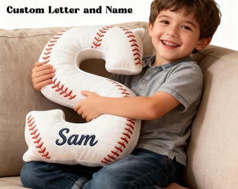 Personalized Name Alphabet Pillow, Custom Baseball Pillow with Letter Shaped Cushion, for Boys Sports Fan Coach Gifts