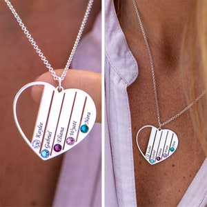 Collar con nombre familiar personalizado, regalo personalizado, collar con corazón y piedra de nacimiento, anillos con nombre para niños personalizados, collar de eternidad, regalo para madre.