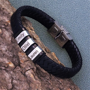 Gepersonaliseerde Familie Namen Mannen Armband Custom Graveren Naam Kralen Bangle Braid Touw Lederen Armbanden Manchet Bangles