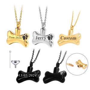 Collar con nombre personalizado, recuerdo de mascota, collar con urna de hueso de perro, soporte para cenizas conmemorativas para mascotas, recuerdo de cenizas de cremación, joyas conmemorativas para funerales
