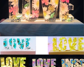 Personalization Dried Flower Name Night Light Custom Epoxy Resin Letters Lamp With Wood LED Light Mother' Day Gifts