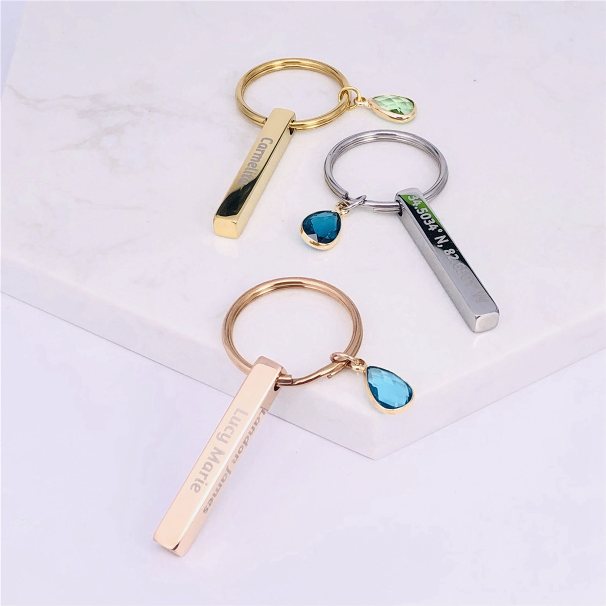 Personalized Birthstone Keychain Custom Name Keychain, Custom Engrave ...