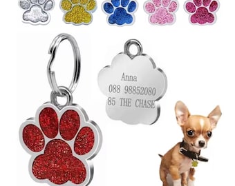 Personalized Text Dog Cat Tag, Custom Name Paw Print Tag, Engrave Letters Pet Collar Pendants