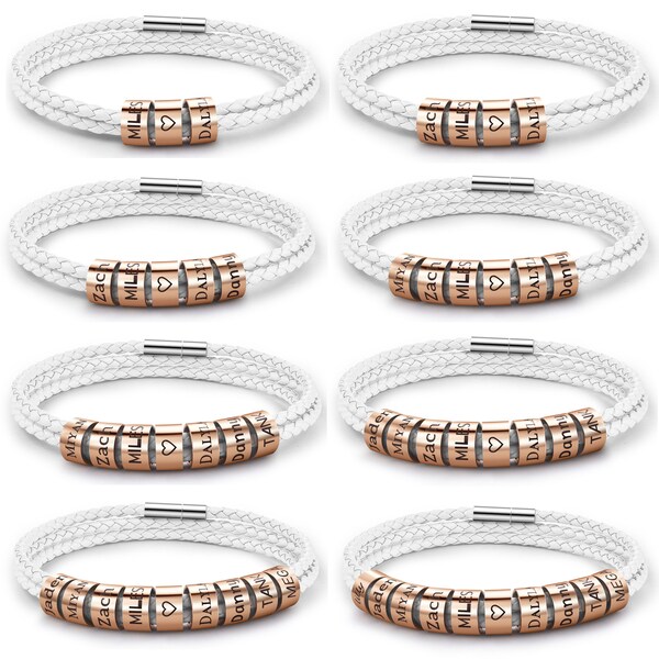 Leather White Custom Name Bracelet Etsy