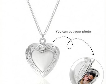 Personalized Heart 2 Photos Locket Necklace, Custom 2 Images Pendant for Women Men