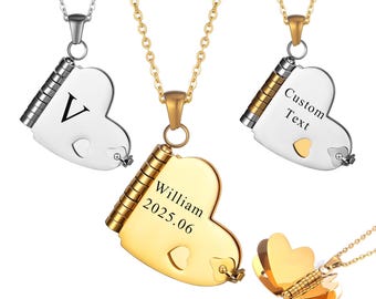 Personalized Love Message Necklace, Customize Letters Heart Book Necklace, Engrave Bible Pendant Religion Jewelry