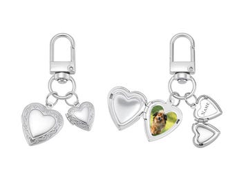 Custom Photos Phase Box Pendant Keychain, Engrave Text Heart Locket Keychain, Personalized Gifts