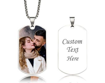 Personalized Photo & Text Dog Tag Necklace, Custom Image Name Square Pendant Women Men Fashion Necklace