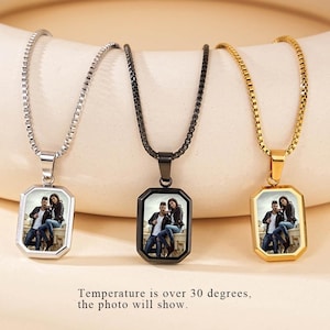 Collar mágico con foto personalizada, collar con foto oculta y activado por calor, colgante mágico cuadrado con foto con calor para pareja