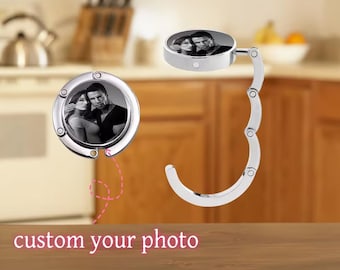 Customize Photo Foldable Handbag Hook, Personalize Picture Portable & Durable Bag Hanger, Home And Travel Organization