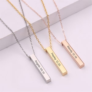 Personalized Engravingcustomize Name Bar Necklace Square 3D - Etsy