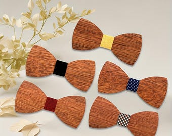 Personalized Wooden Bow Tie Set, Engraved Wood Bowtie with Lapel Pin, Wedding Groomsmen Gift