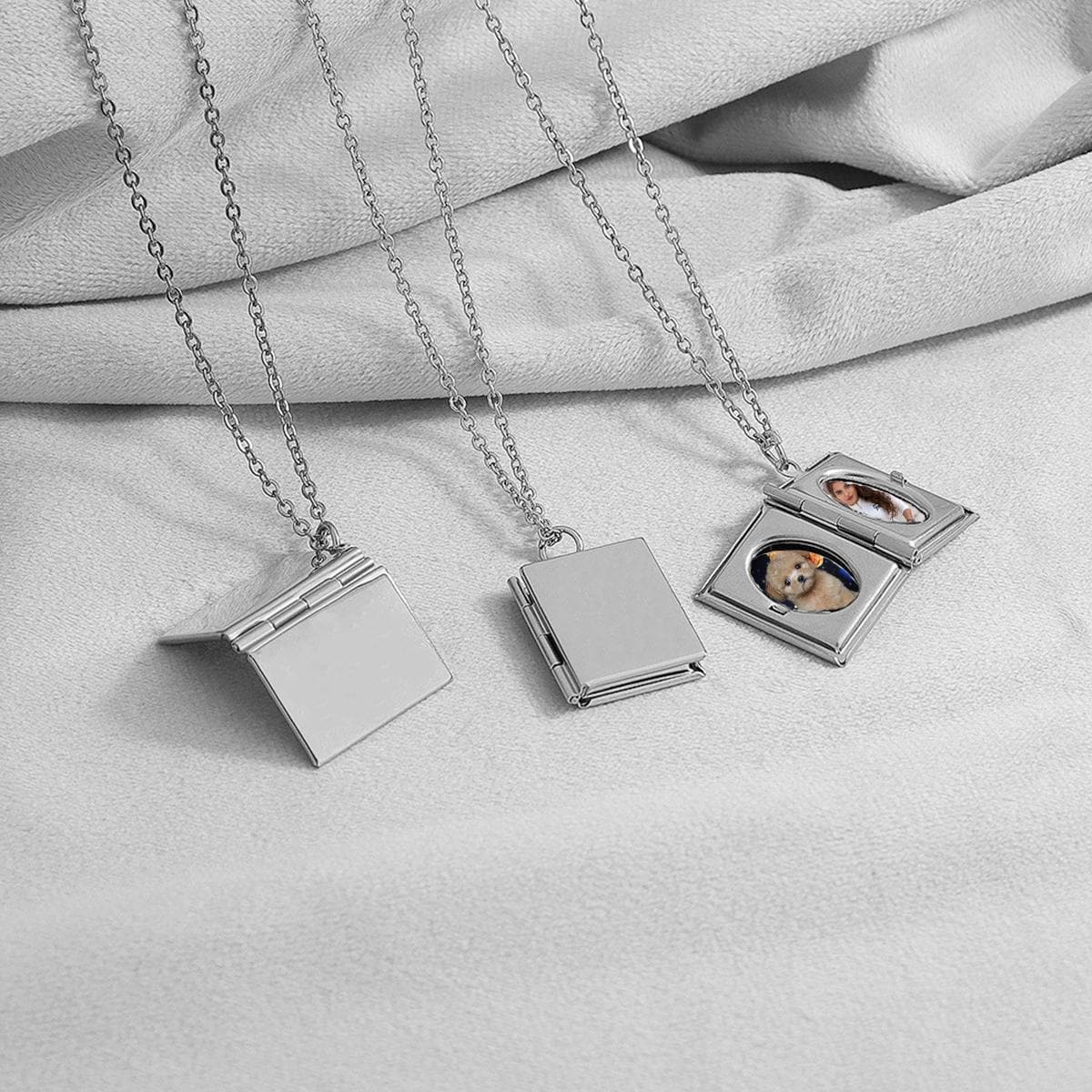 Personalized Photo Locket Necklaces Custom Photo Album Square Locket ...