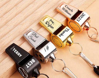Personalized Text Whistle, Referee Sport Rugby Stainless Steel Whistles Football Team Sports Training Black Lanyard Whistle