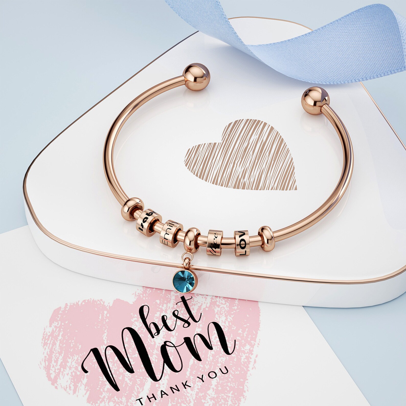 Personalized Family Name Cuff Bracelet 12 Month Birthstone Etsy