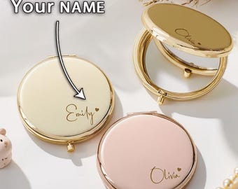Custom Text Compact Mirror, Personalized Name Pocket Mirror, Customized Makeup Mirror, Wedding Bridesmaid Gift