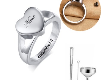 Personalized Name Urns Rings Cremation Jewelry Heart Urn Rings Memorial Pet Ashes Keepsake Cremation Rings for Funeral