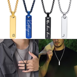 Collar con inicial personalizado para hombre, colgante de barra vertical geométrica gruesa con letras de nombre, collar informal y sencillo, regalo para él