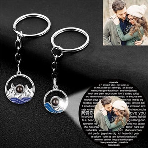 Personalized Photo Projection Keychain Custom Projection Image Keychain 925 Sterling Silver Keychain for Couples Memorial Day Gifts