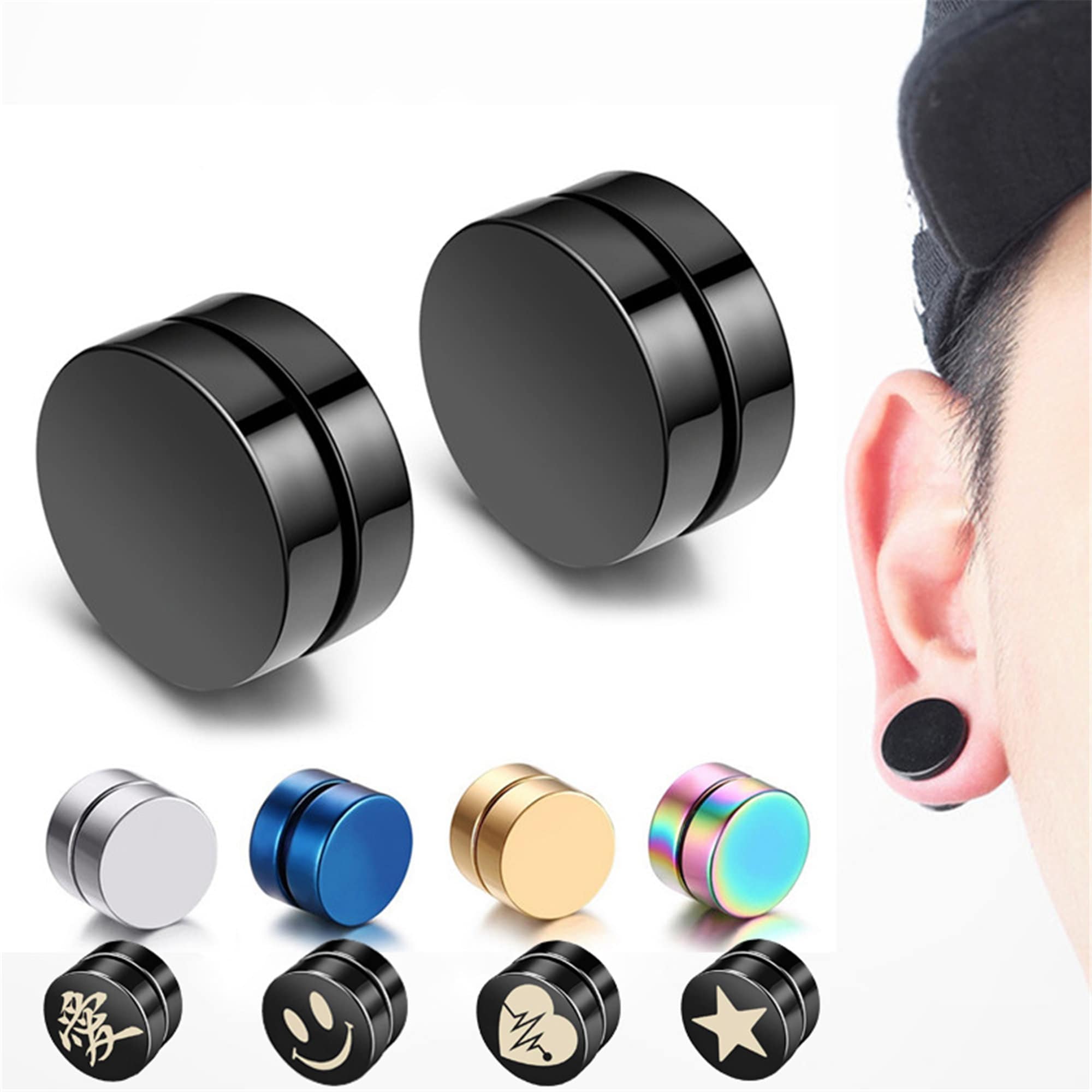 Black keloid pressure earrings • Magnetic earrings clip on ear