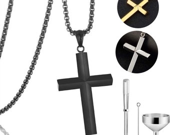 Cross Urn Necklace for ashes 925 Sterling Silver religious Cross Cremation Pendant Jewelry Faith Hope Love Gifts for Men Women