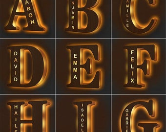 Personalized Wall Decor LED Night Light 26 Letters With Name Sign Light for Couples Baby Room Bedroom Custom Wooden Lamp Engraved