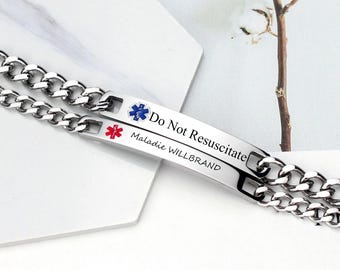 Custom Text Medical ID Bracelet, Personalized Engraved Medical Alert Stretch Bracelet Bracelet, Emergency Contact Bracelet