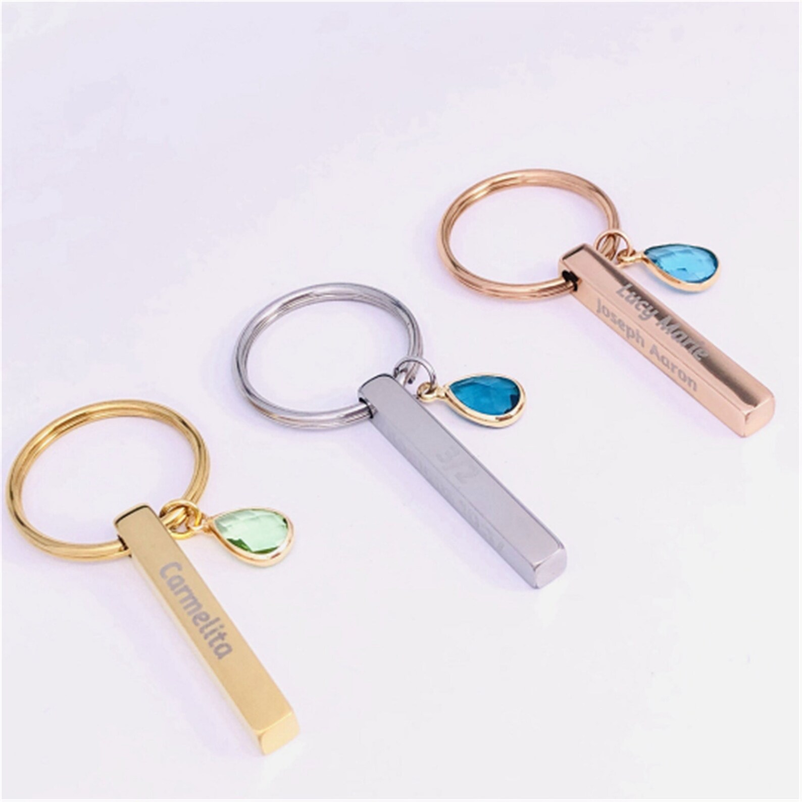 Personalized Birthstone Keychain Custom Name Keychain, Custom Engrave ...