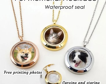 Personalization Pet Photo Locket Necklace, Glass Locket Pendant Necklace with Memorial Picture Inside, Custom Image Photo Album Necklace