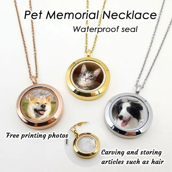 Personalization Pet Photo Locket Necklace, Glass Locket Pendant Necklace with Memorial Picture Inside, Custom Image Photo Album Necklace