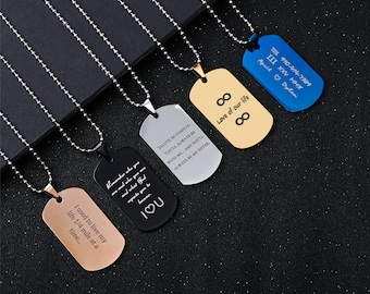 Personalized Text Military Dog Tags, Custom US Military ID Tag Necklace Free Engraving Stainless Steel Plain Dog Tag Pendant Necklace