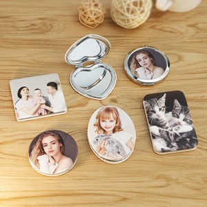 Custom Photo Compact Mirror, Personalized Image Pocket Mirror, Customized Name Makeup Mirror, Wedding Bridesmaid Gift