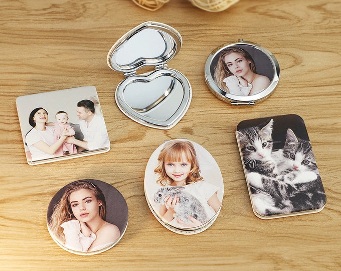 Custom Photo Compact Mirror, Personalized Image Pocket Mirror, Customized Name Makeup Mirror, Wedding Bridesmaid Gift